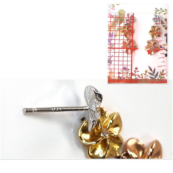 Sterling Plumeria Flower Drop Earrings Post CZ Silver Rose Gold Tone Hawaiian - Picture 11 of 11